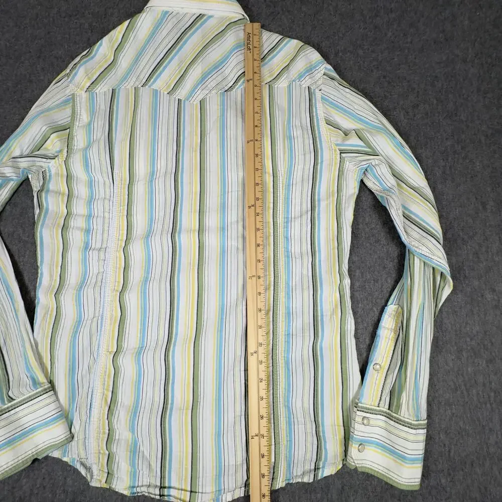 True Religion Shirt Mens XL Multicolor Stripe Long Sleeve Snap Front Western